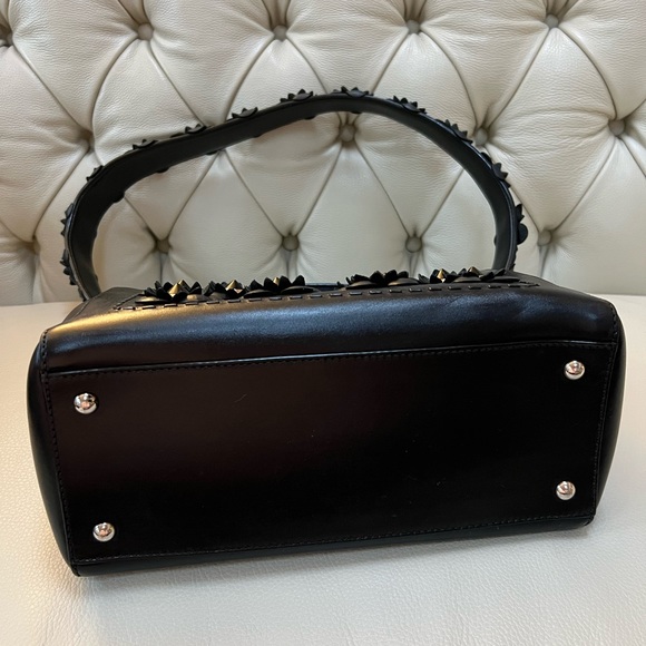 Fendi Dotcom Black Leather Bag Flowers Studded with Matching Strap Satchel - Picture 8 of 14